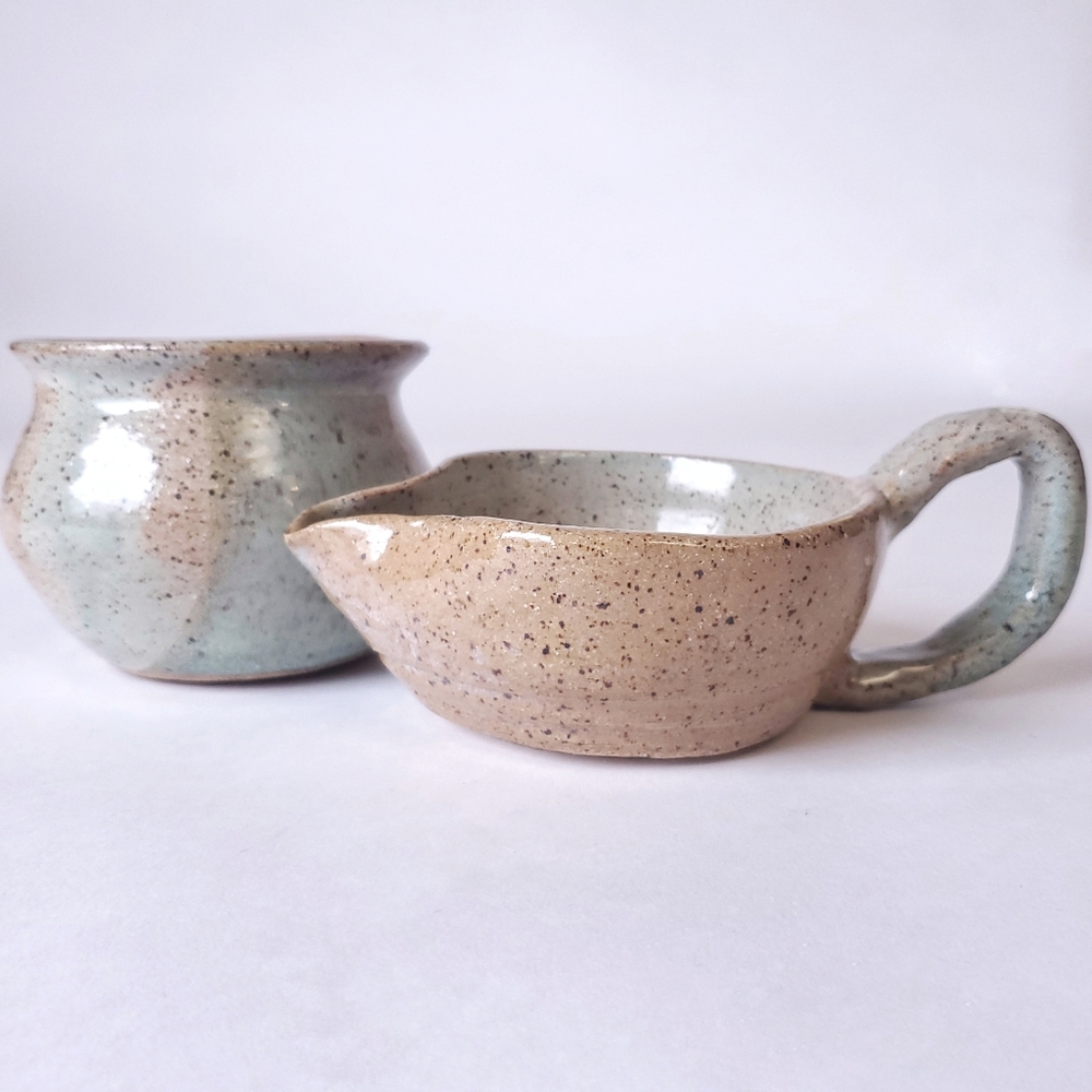 2 Piece Set of handmade Speckled Pottery